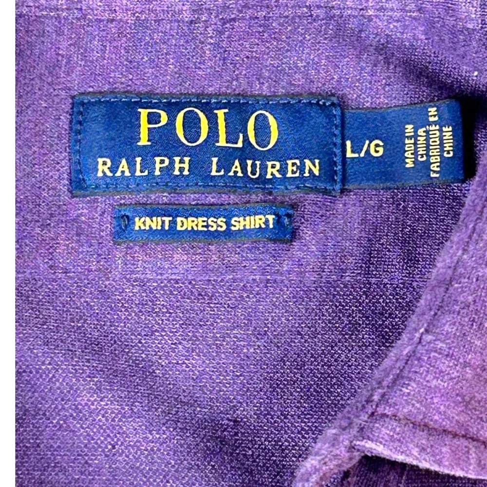 Polo Ralph Lauren Mens Purple Knit Dress Shirt Cotton Jersey Long Sleeve Large